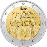 2 Евро Ирландия 50 лет группе U2 (2026 года). В КОИНКАРТЕ.